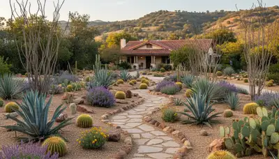 Professional desert landscape with native plants and rock mulch by Chop Chop Landscaping in Pasadena, CA