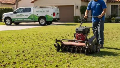 Core aerator machine treating residential lawn in Pasadena, CA by Chop Chop Landscaping professionals