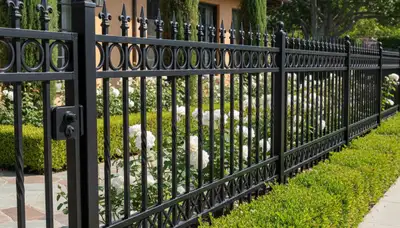 Black ornamental metal fence installation by Chop Chop Landscaping in Pasadena, CA