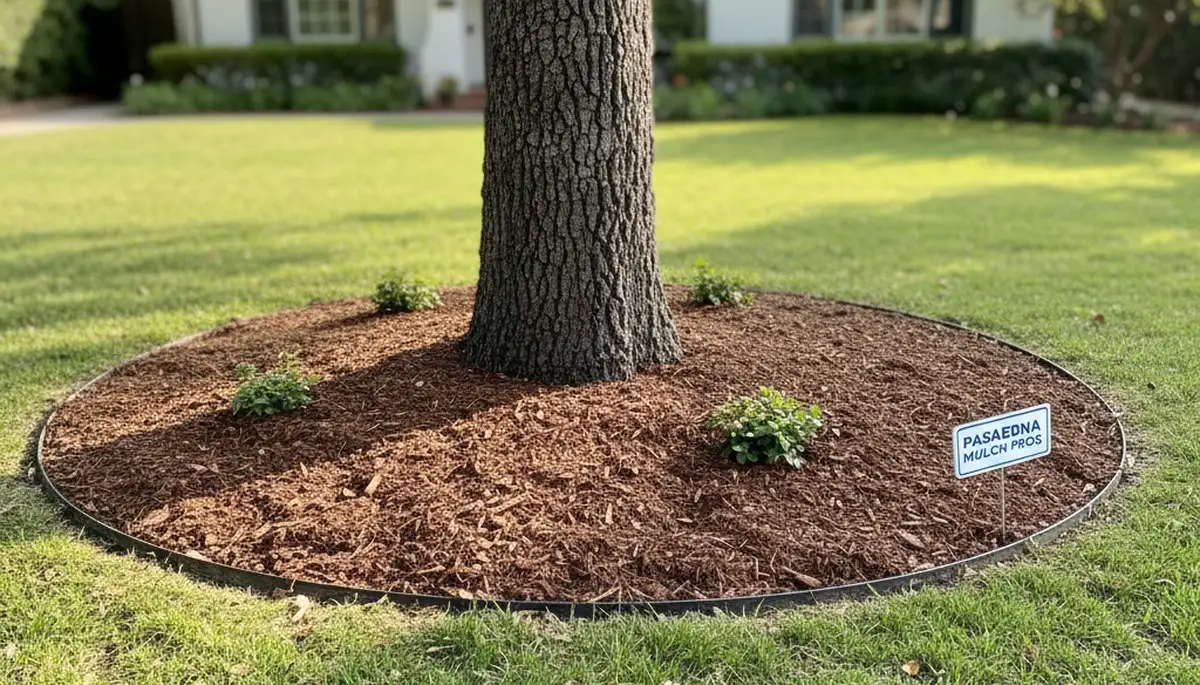 Professional circular mulch ring around tree base in Pasadena, CA by Chop Chop Landscaping