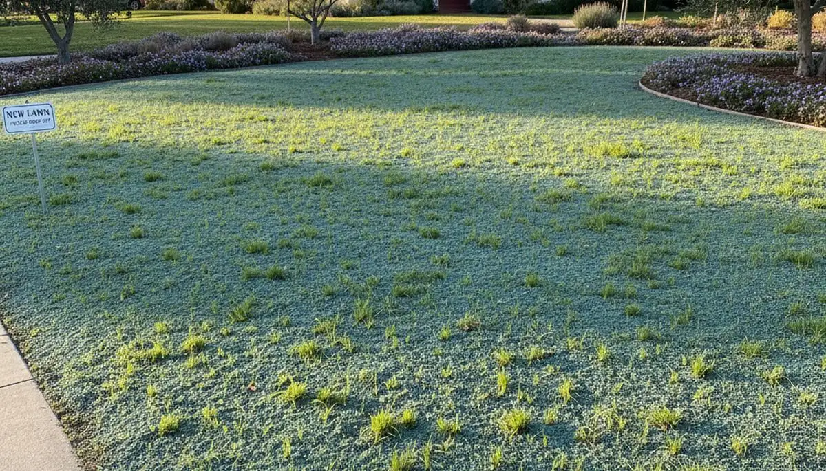 Young hydroseeded grass sprouting on a new Pasadena CA lawn by Chop Chop Landscaping