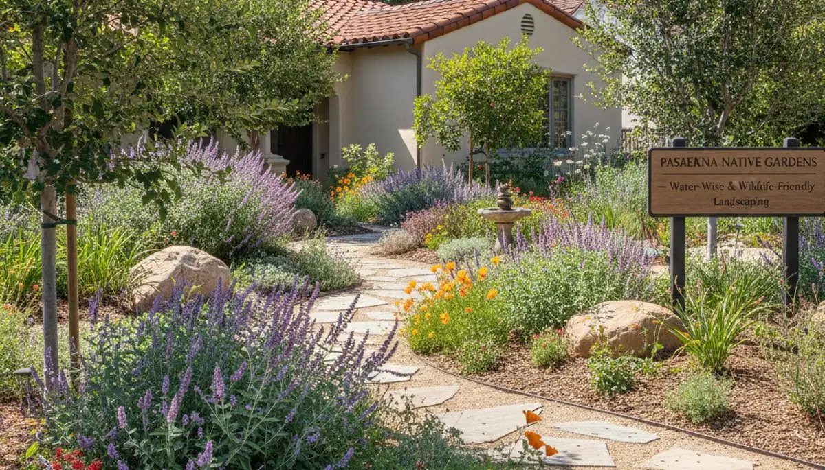 Sustainable native plant garden with drought-tolerant landscaping design in Pasadena, CA